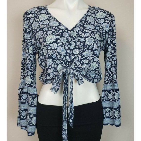 American Eagle Blue Flower Top Boho Crop M - Picture 1 of 3